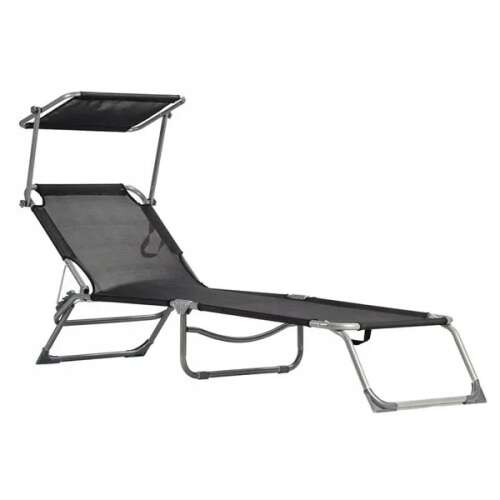 Adjustable garden lounger with awning - black