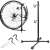 Black bicycle repair stand with bike and parts