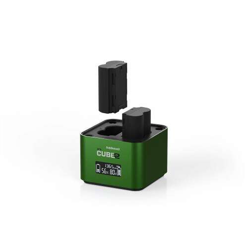 Hahnel PROCUBE 2 Dual-Akkuladegerät für Fuji Kameras, mit LCD-Display, zeigt den Ladezustand an