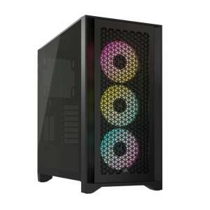 Carcasă pentru computer Corsair iCUE 4000D RGB AIRFLOW, negru, cu panou lateral din sticlă călită și ventilatoare RGB - Carcase PC