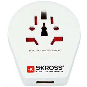SKROSS World to Europe Reiseadapter, weiß, universell, für mehrere Länder, mit USB-Anschluss - Skross