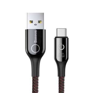 Baseus USB-C - USB 3.1 adatátviteli és töltő kábel, fekete, 1 méter, 3A, 15W, szövettel bevont, LED világítással - Baseus
