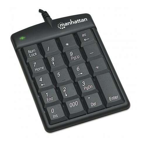 Manhattan Ultra Slim schwarzes numerisches Tastatur, 19 Tasten, USB-Anschluss, Windows-kompatibel
