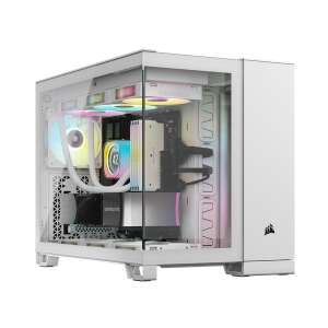 Corsair iCUE Link 2500X RGB Dual Chamber PC Case, White, Tempered Glass, Angled View - Corsair
