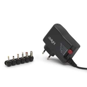 Uniwersalny adapter AC/DC Delight 55056C, 30W, 2500mA, 3-12V, ze wymiennymi wtyczkami - Karta sieciowa