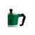 Close-up of Bialetti Moka Express stovetop espresso maker, green and red, handle