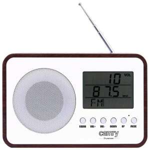 Camry Premium CR 1153 digital radio, white and brown, with clock, calendar, and thermometer - Camry