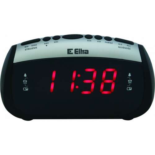 Eltra Zosia black digital radio alarm clock with red LED display