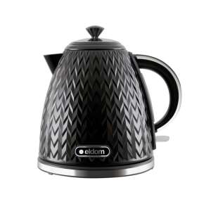 Eldom C265 electric kettle with a black and silver chevron pattern, showing the front view of the kettle - Kitchen & dining
