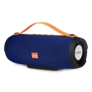 Savio BS-021 blue Bluetooth Speaker with orange handle, angled view - Audio