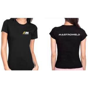 Fekete női póló Mastro Weld logóval a hátoldalon és egy kisebb logóval az elején - Munkás póló