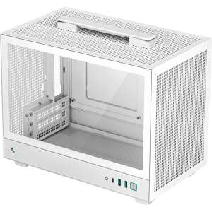 Obudowa komputerowa DeepCool CH160 Mini-ITX, biała, widok pod kątem, pokazujący przód, górę i bok - Pokój komputerowy