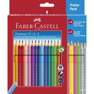 Faber-Castell Grip vízfesthető színes ceruza készlet, 18 szín, 4 neon szín, 2 grafit ceruza - Faber-Castell