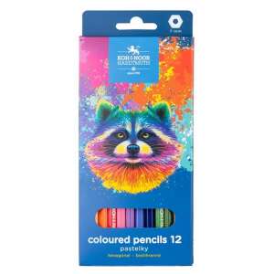 Creioane colorate Koh-I-Noor Hardtmuth, 12 creioane pastel, hexagonale, 7mm, design cu raton - Creioane colorate