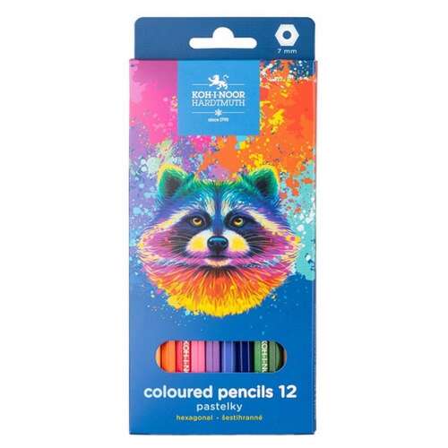 Creioane colorate Koh-I-Noor Hardtmuth, 12 creioane pastel, hexagonale, 7mm, design cu raton