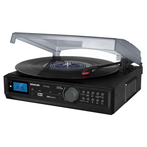 Sencor STT 212U FM, USB/SD, MP3, BT, 2×5 W RMS fekete lemezjátszó
