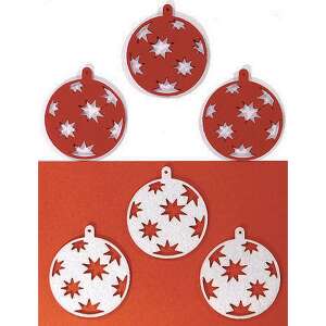 6 darabos piros filc karácsonyfadísz fehér csillag kivágásokkal - Filcfigura
