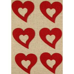 6 darabos közepes méretű piros filc szív, kisebb szívvel kivágva, Pentart márka - Filcfigura