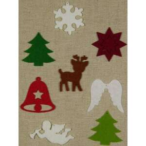 Filc karácsonyi díszek szettje, beleértve a hópelyhet, csillagot, rénszarvast, harangot, angyalt és karácsonyfákat - Filcfigura