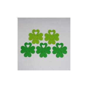 5 darabos zöld filc lóhere levél készlet fehér szív kivágásokkal, tökéletes kézműveskedéshez és dekorációhoz - Filcfigura