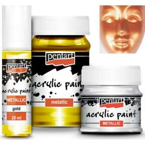 Pentart Metál Akrilfesték Szett, tartalmaz arany, ezüst és réz színeket - Akrilfesték