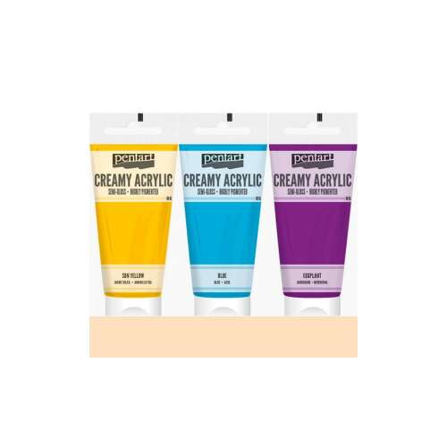 Pentart Krémes Akrilfesték készlet, 3 db, 200ml-es, Nap Sárga, Kék, Padlizsán