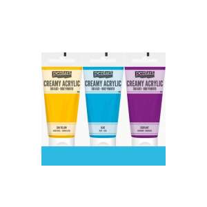Pentart Krémes Akrilfesték Szett, 3 szín: Nap Sárga, Kék, Padlizsán, 200ml mindegyik - Pentart