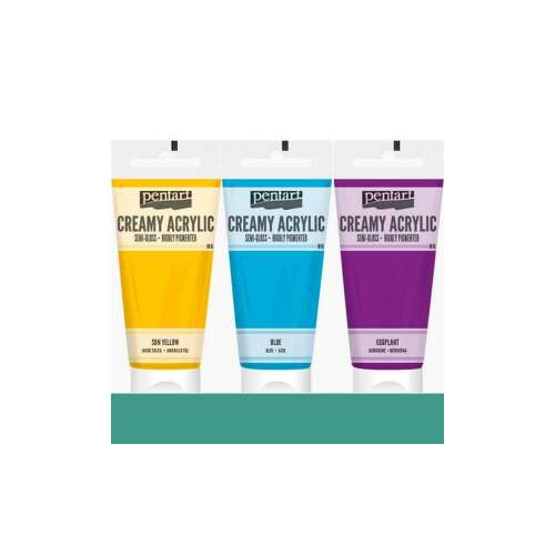 Pentart Krémes Akrilfesték Szett, 3 szín: Nap Sárga, Kék, Padlizsán, 200ml mindegyik