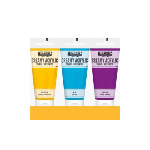 Pentart Krémes Akrilfesték Szett, Napsárga, Kék, Padlizsán, 200ml-es