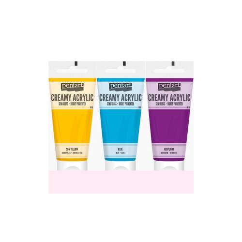 Pentart Krémes Akrilfesték szett, 3 db, 200ml-es, Nap Sárga, Kék, Padlizsán