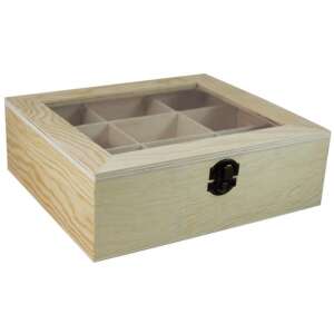 Fa teásdoboz 9 rekeszes 22x19x7cm-es natár teafiltertartó GRAVÍROZHATÓ! -LY1010-