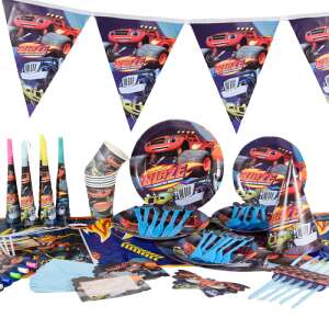 Set 90 piese vesela petrecere Blaze pentru 6 copii ANTADESIM, stegulete decorative, fata de masa, servetele, pahare, farfurii, masti, invitatii, dragoni de suflat, paie, coifuri, linguri, fur 102265047 - Fate de masa de petrecere
