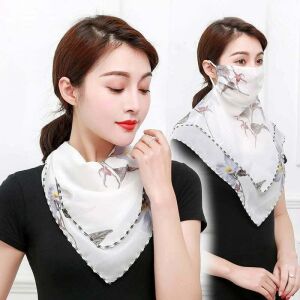 MBrands mască de față cu eșarfă florală, model floral alb și roz - Mască pentru gură