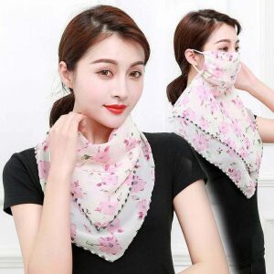 MBrands розов флорален шал маска за лице, носен като шал и покривало за лице. - Маска за уста