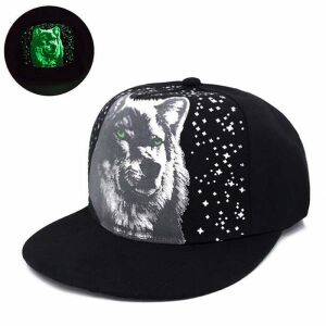 Șapcă de baseball neagră MBrands cu grafică lup și detalii fosforescente - Șepci de baseball pentru bărbați