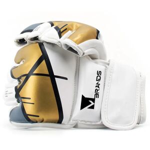 Vedere unghiulară a mănușilor MMA albe și aurii Mbrands - Saci de box și mănuși de box