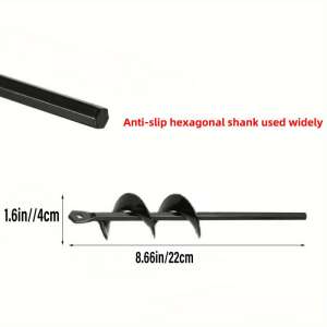 Kertfúró csiga, 22 cm hosszú, 4 cm átmérőjű, csúszásmentes hatszögletű szár, erős acél, fekete - Földfúró