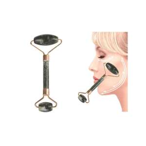 Kollázs jáde görgő és nő használja arc masszázshoz - Arcmasszírozó