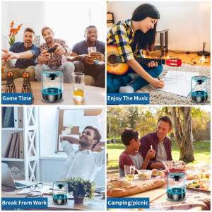 Colaj cu oameni care folosesc difuzorul Bluetooth negru cu lumini LED colorate - Boxe Portabile