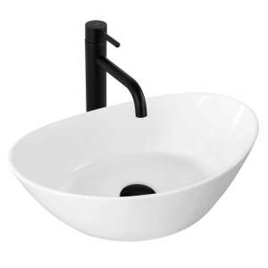 Rea Kate 45 oval countertop bathroom sink, white ceramic, black faucet - Washbasin