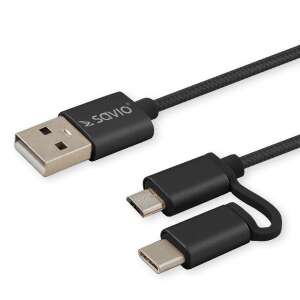 Kabel Savio CL-128 USB 2.0, 1 metr, czarny, z złączami USB-A, Micro-USB i USB-C - Kabel USB