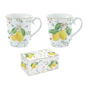 Fleurs et Citrons porcelán bögre szett, 2 db-os, 275ml, citromos mintával - Konyha & Étkezés