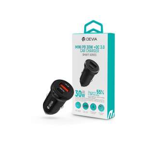 Devia Mini PD 30W + QC 3.0 Car Charger, black, dual USB ports, fast charging - Car Charger