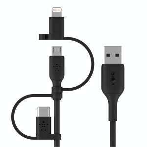 Belkin BOOST CHARGE 3-w-1 kabel USB, czarny, 1 m, USB A do USB C, Micro-USB B, Lightning - Kabel USB