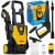 Humberg HM-300 pressure washer with accessories and packaging, angled view