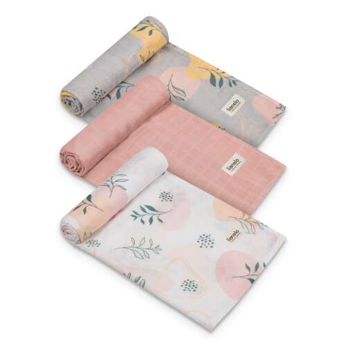 Lionelo Bamboo 3 db-os muszlin pelenka szett, Leaf minta, puha és nedvszívó, tökéletes újszülötteknek