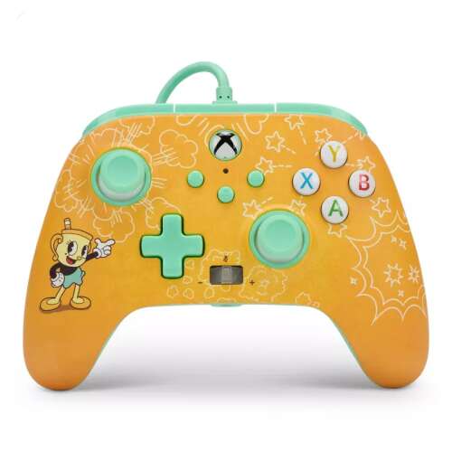 PowerA Enhanced Wired Controller for Xbox Series X|S, Xbox One, PC, Cuphead: Ms. Chalice, sárga és zöld színű, Ms. Chalice karakterrel