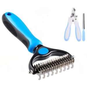 Set de îngrijire pentru animale de companie OnePet cu perie de deshedare, tăietor de unghii și pilă, albastru - Perie pentru animale, mașină de tuns, foarfece, mașină de tăiat gheare