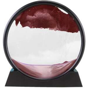 Round black frame 3D sand art hourglass with red and white sand, home decor - Decoration