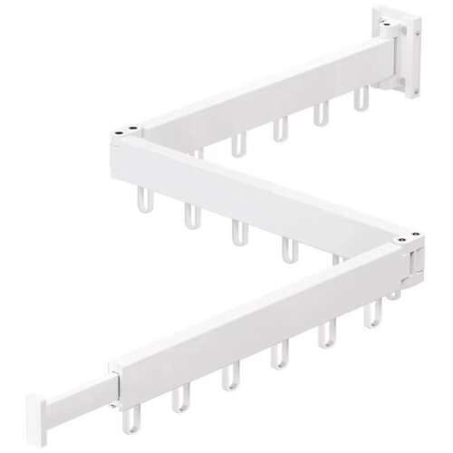 Helper 114cm retractable wall mounted clothes drying rack, white, with hooks